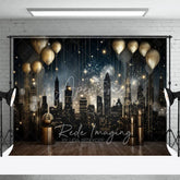Aperturee - Aperturee Luxury City Night Skyline Backdrop Golden Balloons and Cityscape Photography Background for Gala
