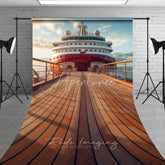 Aperturee - Aperturee Luxury Cruise Ship Deck Scenery Backdrop Ocean Vacation Wooden Sweep Portrait Photography Studio Background