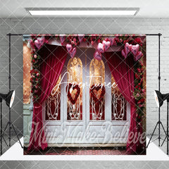 Aperturee - Aperturee Luxury Door Red Curtain Floral Room Set Backdrop