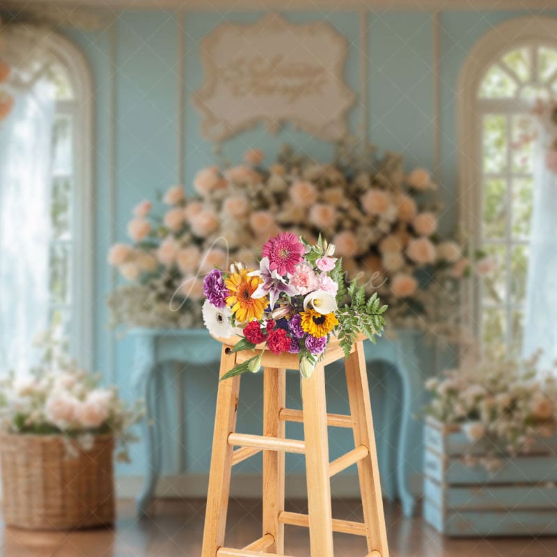Aperturee - Aperturee Luxury Floral Rose Blue Room Wedding Backdrop
