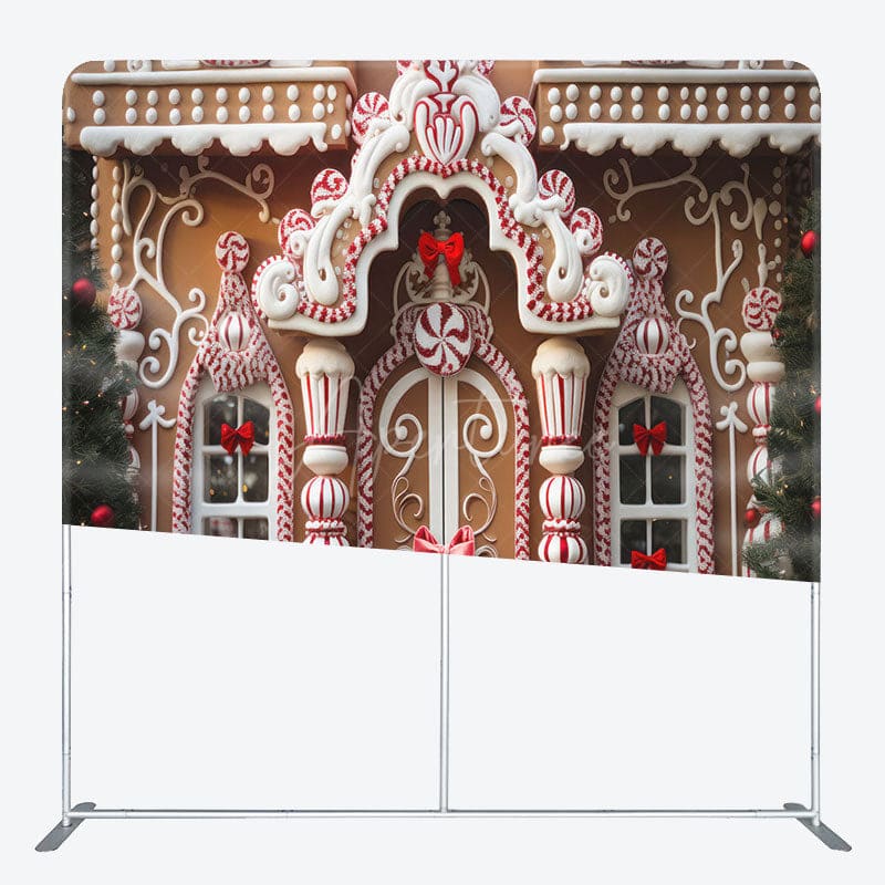 Aperturee - Aperturee Luxury Gingerbread Candy House Xmas Tension Backdrop