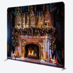 Aperturee - Aperturee Luxury Gold Palace Bell Fireplace Xmas Backdrop