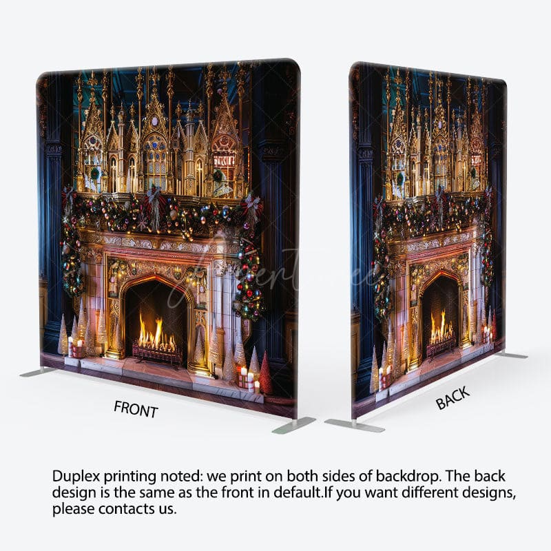 Aperturee - Aperturee Luxury Gold Palace Bell Fireplace Xmas Backdrop