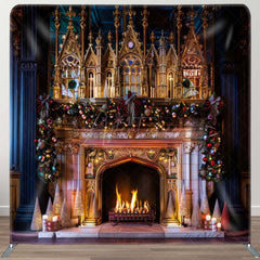 Aperturee - Aperturee Luxury Gold Palace Bell Fireplace Xmas Backdrop