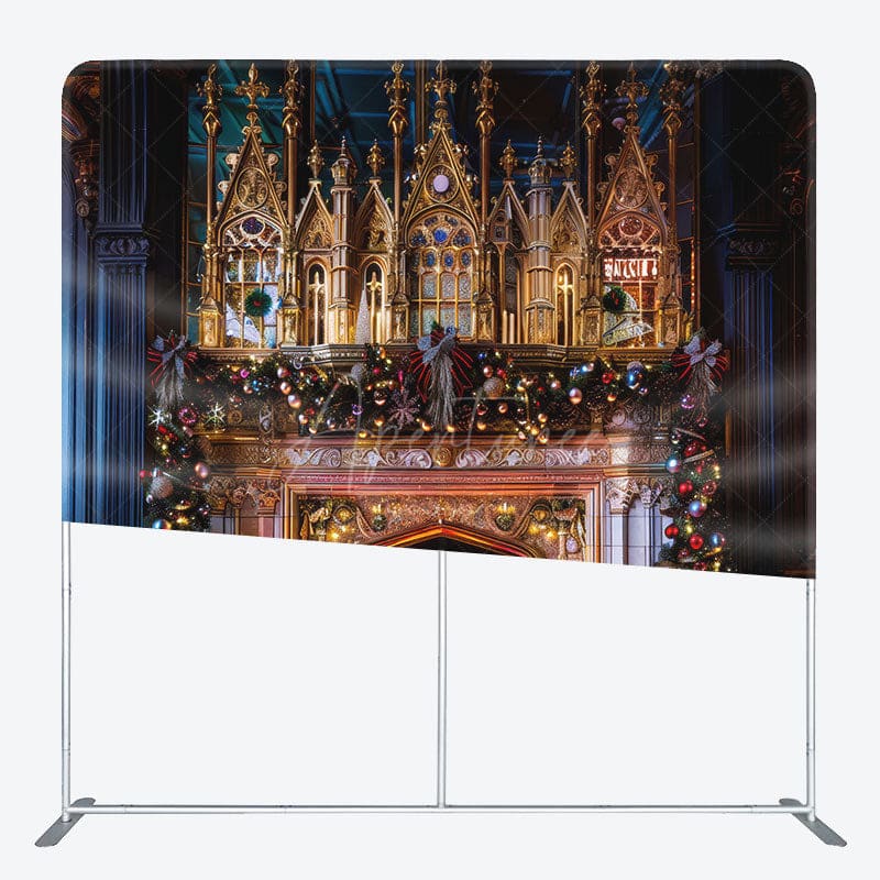 Aperturee - Aperturee Luxury Gold Palace Bell Fireplace Xmas Backdrop