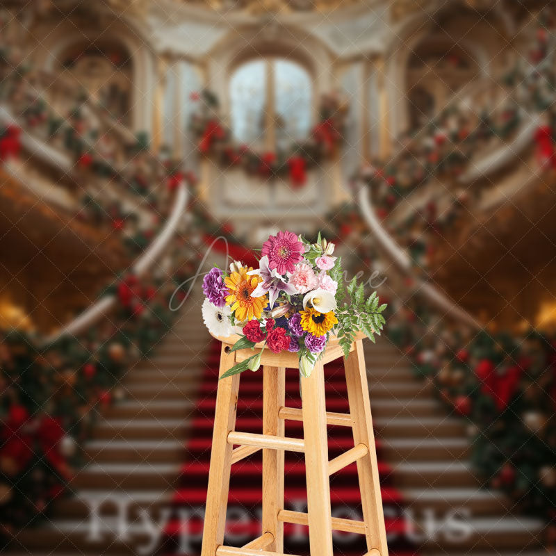 Aperturee - Aperturee Luxury Gold Palace Stairs Festive Christmas Backdrop
