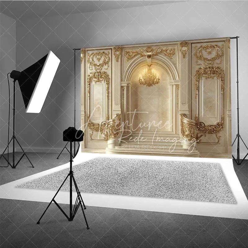 Aperturee - Aperturee Luxury Golden Palace Interior Photography Backdrop Ornate Archway Royal Wedding Background Elegant Architecture Photo