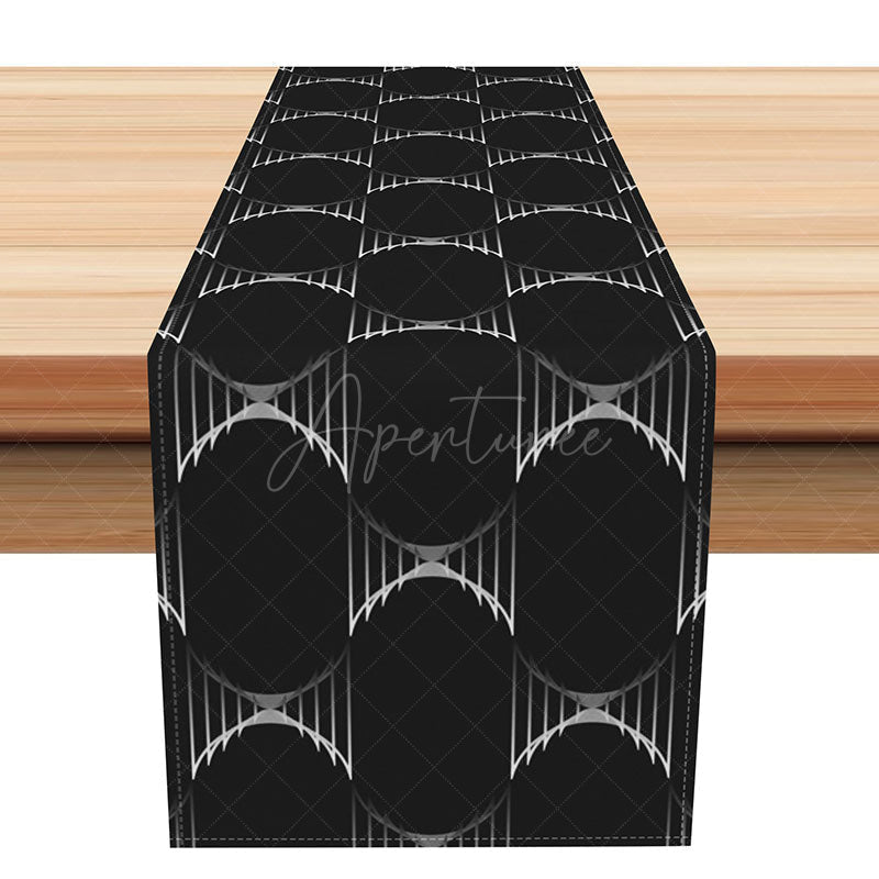 Aperturee - Aperturee Luxury Modern Table Runner with Black Abstract Texture Elegant Kitchen Linen for Formal Dining Party Decor