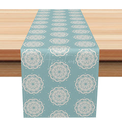 Aperturee - Aperturee Luxury Modern Table Runner with Blue and White Floral Pattern Elegant Dining Room Decor for Wedding Party
