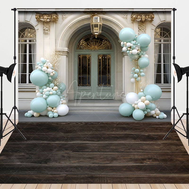 Aperturee - Aperturee Luxury Palace Balloons Wood Floor Combo Set Backdrop
