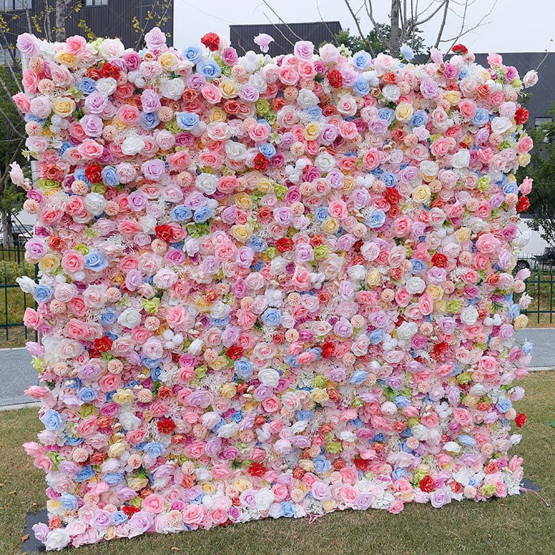 Aperturee - Aperturee Luxury Pink Blue Flower Fabric Wall Wedding Decoration