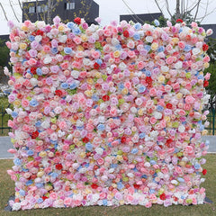 Aperturee - Aperturee Luxury Pink Blue Flower Fabric Wall Wedding Decoration