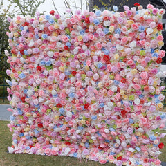 Aperturee - Aperturee Luxury Pink Blue Flower Fabric Wall Wedding Decoration