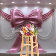Aperturee - Aperturee Luxury Pink Metallic Bow and Pearl Drapes Photography Backdrop Elegant Wedding and Baby Shower Decor