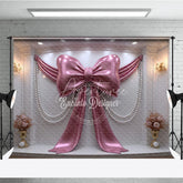 Aperturee - Aperturee Luxury Pink Metallic Bow and Pearl Drapes Photography Backdrop Elegant Wedding and Baby Shower Decor