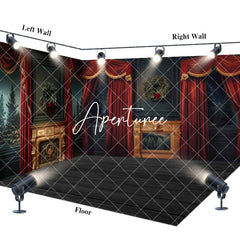 Aperturee - Aperturee Luxury Red Curtain Black Christmas Room Set Backdrop