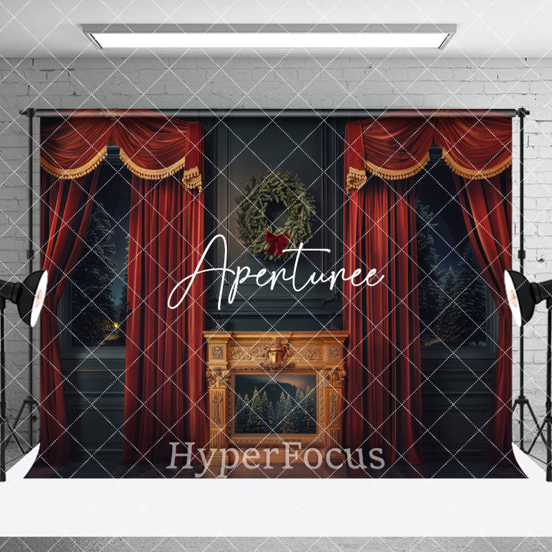 Aperturee - Aperturee Luxury Red Curtain Black Christmas Room Set Backdrop