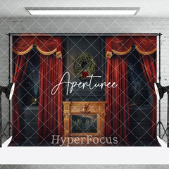 Aperturee - Aperturee Luxury Red Curtain Black Christmas Room Set Backdrop