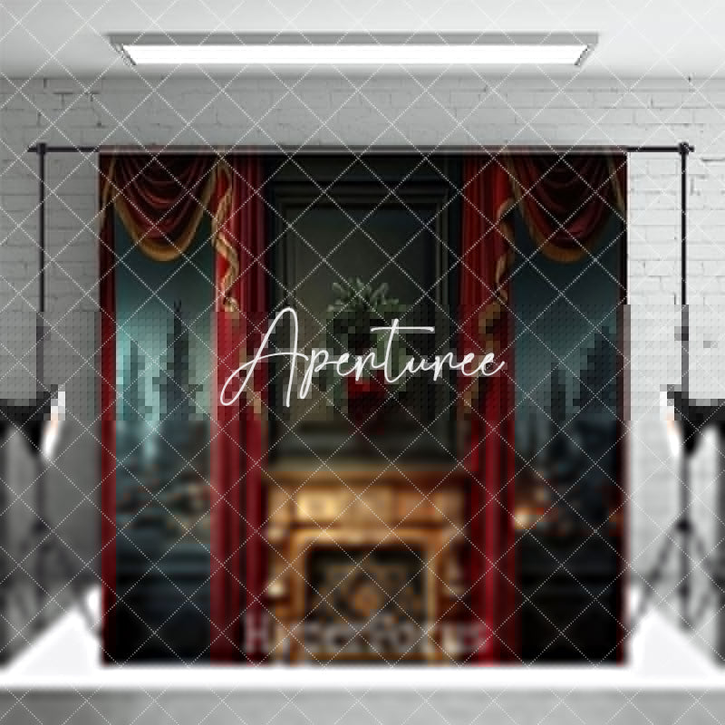 Aperturee - Aperturee Luxury Red Curtain Black Christmas Room Set Backdrop
