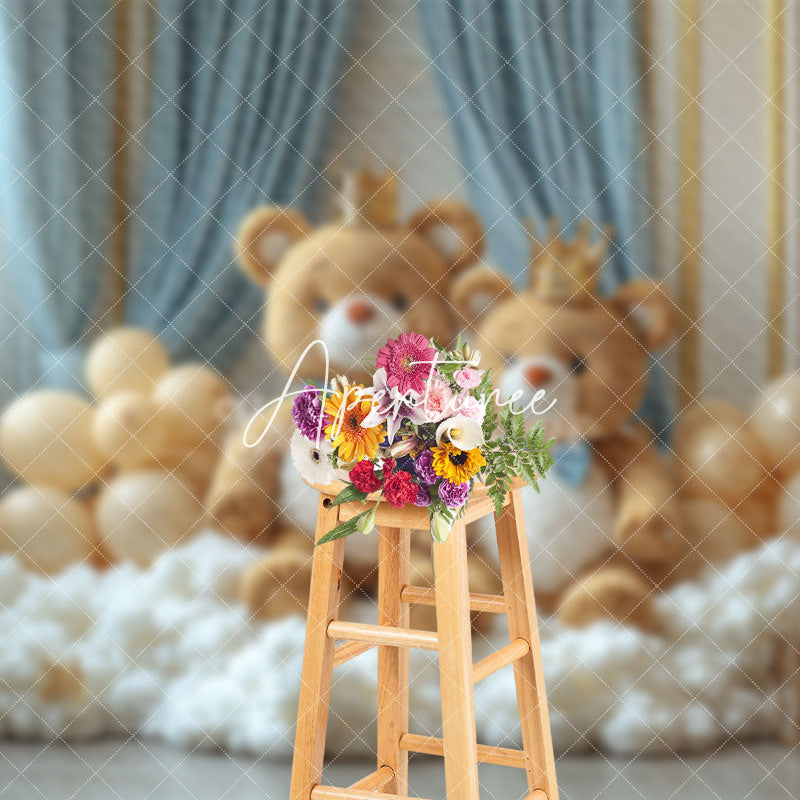 Aperturee - Aperturee Luxury Royal Prince Bear Balloons Cake Smash Backdrop