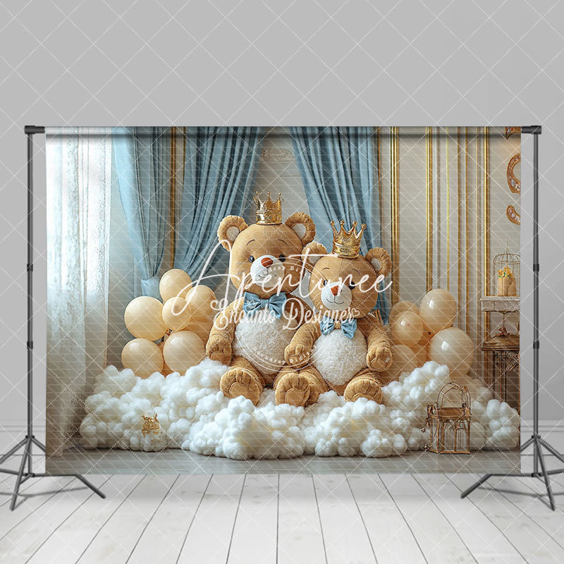 Aperturee - Aperturee Luxury Royal Prince Bear Balloons Cake Smash Backdrop
