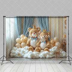Aperturee - Aperturee Luxury Royal Prince Bear Balloons Cake Smash Backdrop