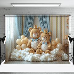 Aperturee - Aperturee Luxury Royal Prince Bear Balloons Cake Smash Backdrop