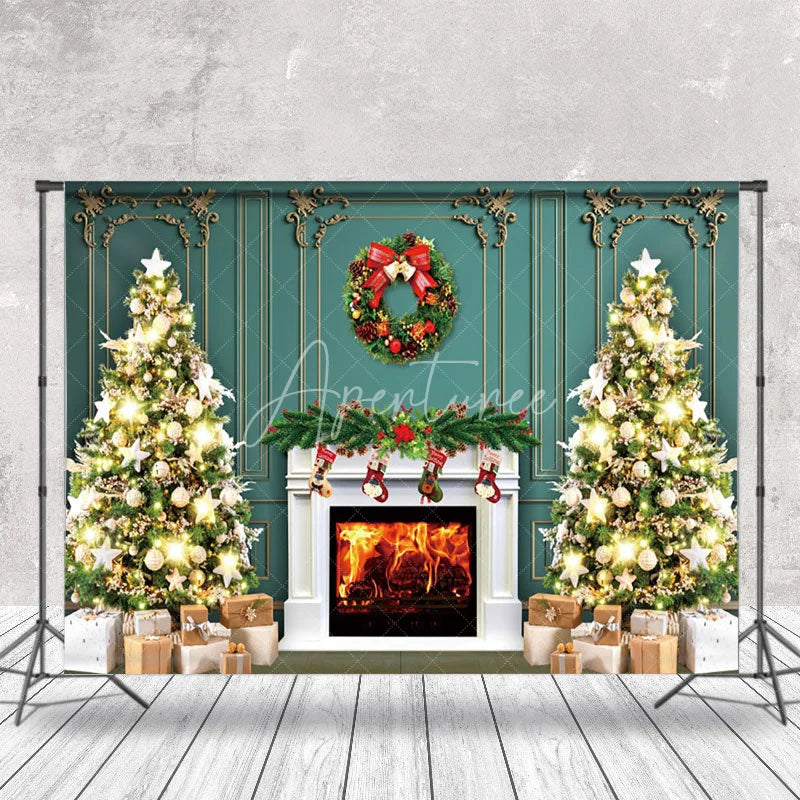 Aperturee - Aperturee Luxury Wall Wreath Fireplace Tree Christmas Backdrop