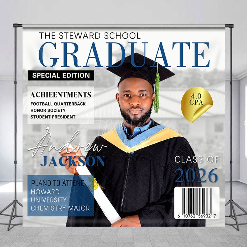 Aperturee - Aperturee Magazine Custom Name Photo Congrats Grad Backdrop