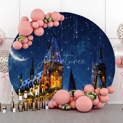 Aperturee - Aperturee Magic Castle Round Backdrop Wizard School Starry Night Photography Background