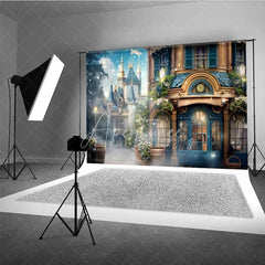 Aperturee - Aperturee Magic Castle Town Backdrop Vintage Street Shop Facade Photography Background Fairytale Kingdom Photo Booth Prop