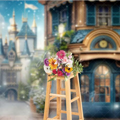 Aperturee - Aperturee Magic Castle Town Backdrop Vintage Street Shop Facade Photography Background Fairytale Kingdom Photo Booth Prop