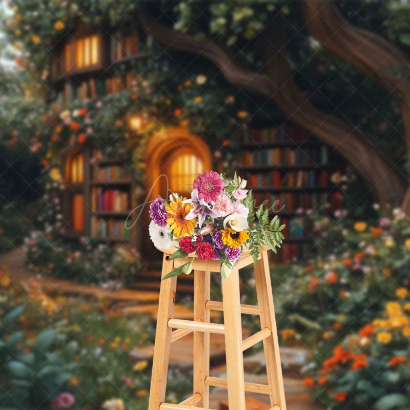 Aperturee - Aperturee Magic Forest Book Cabine Spring Photography Backdrop