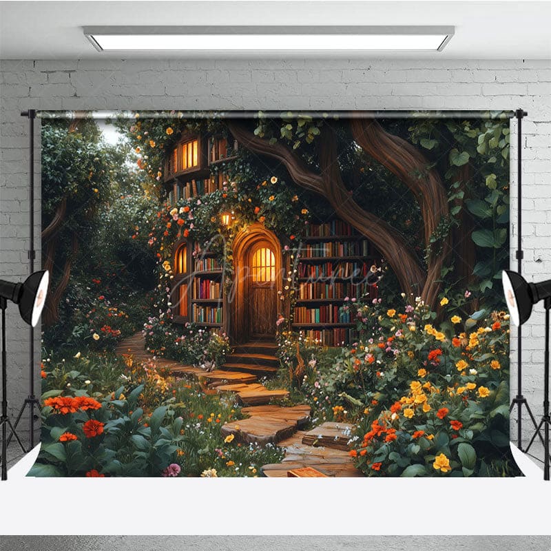 Aperturee - Aperturee Magic Forest Book Cabine Spring Photography Backdrop