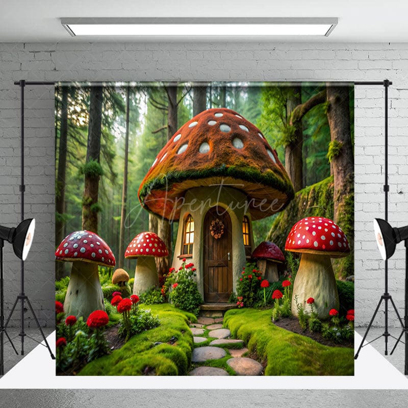 Aperturee - Aperturee Magic Forest Mushroom Spring Photo Room Set Backdrop
