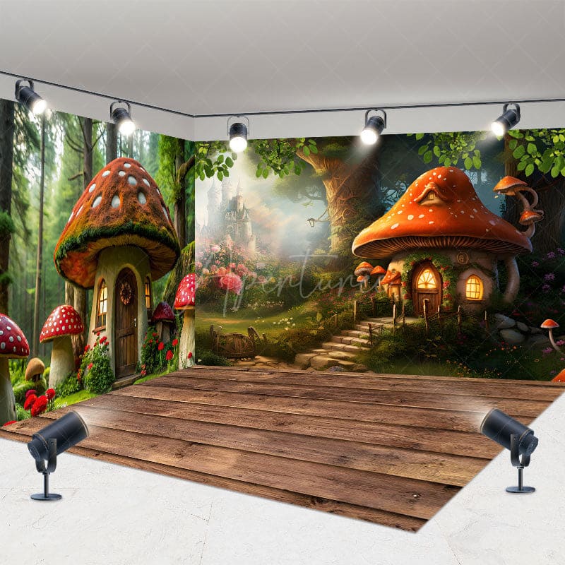 Aperturee - Aperturee Magic Forest Mushroom Spring Photo Room Set Backdrop