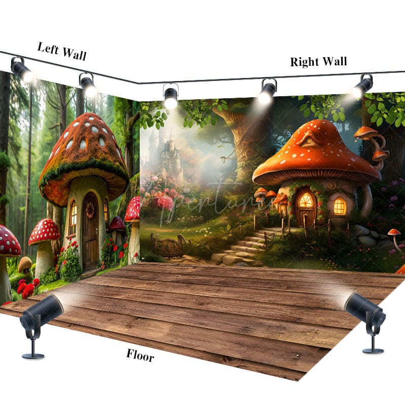 Aperturee - Aperturee Magic Forest Mushroom Spring Photo Room Set Backdrop