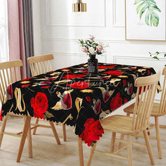 Aperturee - Aperturee Magic Love Potion Rectangle Tablecloth Red Rose and Winged Heart Bottle Valentine Fantasy Party Decor