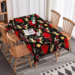 Aperturee - Aperturee Magic Love Potion Rectangle Tablecloth Red Rose and Winged Heart Bottle Valentine Fantasy Party Decor