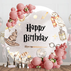 Aperturee - Aperturee Magic Wizard World Round Happy Birthday Backdrop