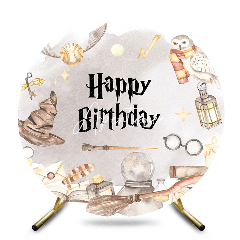 Aperturee - Aperturee Magic Wizard World Round Happy Birthday Backdrop