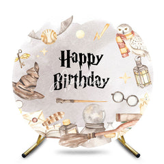 Aperturee - Aperturee Magic Wizard World Round Happy Birthday Backdrop