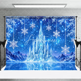 Aperturee - Aperturee Magical Blue Ice Castle Photography Backdrop with Snowy Mountains Frozen Lake and Snowflakes for Winter Party