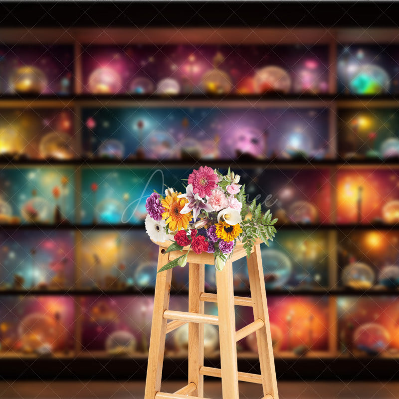 Aperturee - Aperturee Magical Celestial Orbs Photography Backdrop Shelves of Galaxy and Nebula Spheres Fantasy Themed Studio