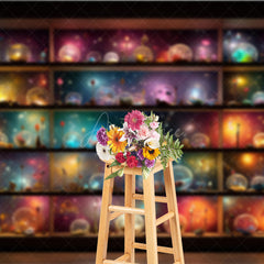 Aperturee - Aperturee Magical Celestial Orbs Photography Backdrop Shelves of Galaxy and Nebula Spheres Fantasy Themed Studio