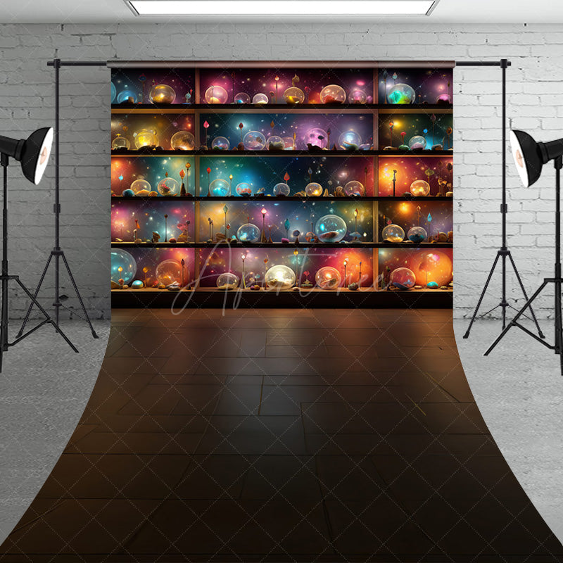 Aperturee - Aperturee Magical Celestial Orbs Sweep Backdrop Shelves of Galaxy and Nebula Spheres Fantasy Themed Studio Floor