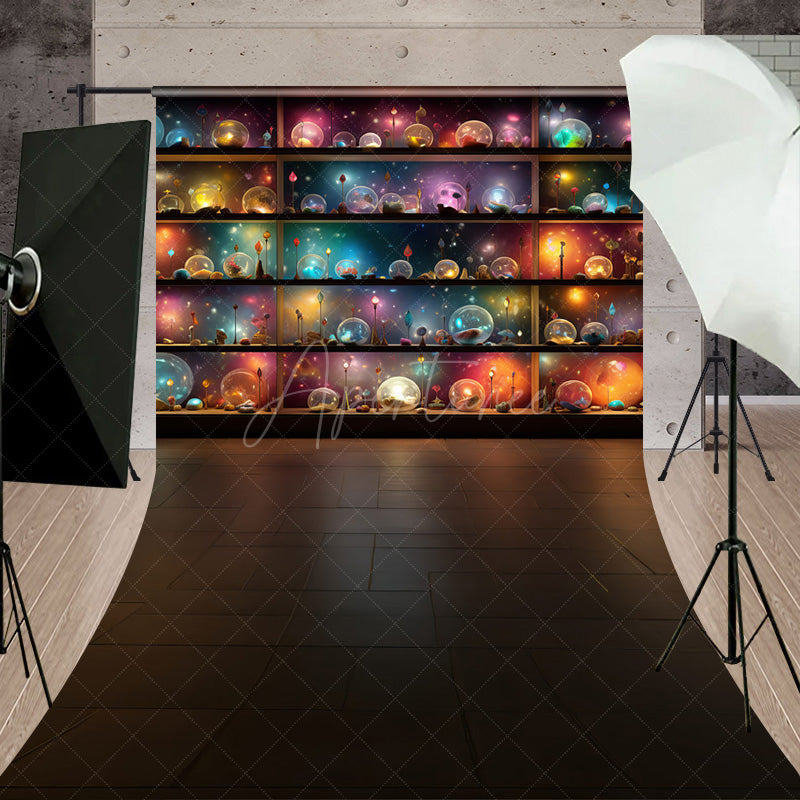 Aperturee - Aperturee Magical Celestial Orbs Sweep Backdrop Shelves of Galaxy and Nebula Spheres Fantasy Themed Studio Floor