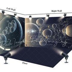 Aperturee - Aperturee Magical Dark Blue Galaxy Bubble Room Set Backdrop