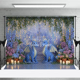 Aperturee - Aperturee Magical Dragon Cake Smash Photography Backdrop Fairytale Castle with String Lights Kids Birthday Photo Background