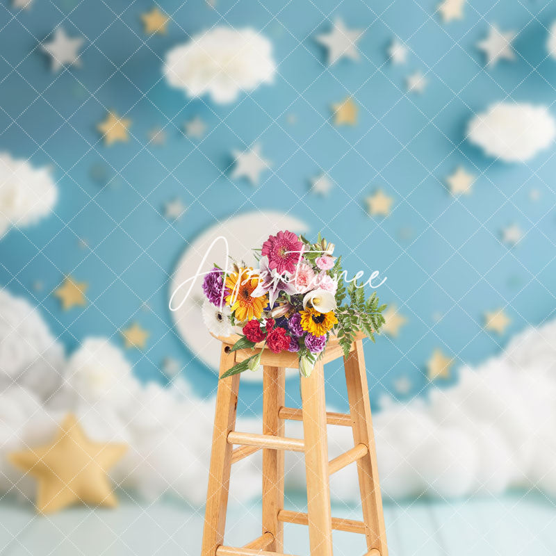 Aperturee - Aperturee Magical Dreamy Night Sky Sleeping Moon Face Backdrop